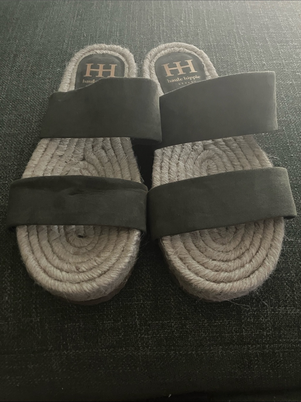 Haute Hippie Black Suede Double-Band Espadrille Slides